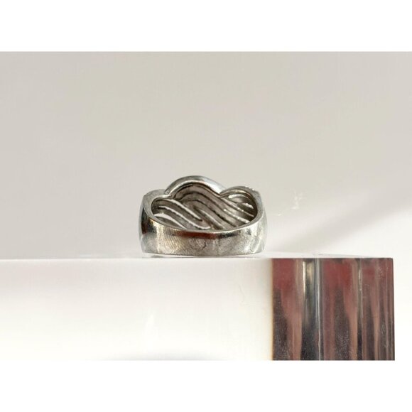 Black & Clear Round Cut Spinel Multi Gemstone Vintage Wavy Braided Ring - sz 9.5 - Picture 3 of 10